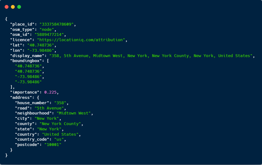 JSON Format for inputType=locationJson
