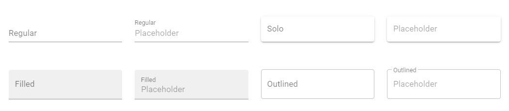Regular (default setting), Filled, Solo and Outlined. Also shows the Placeholder location